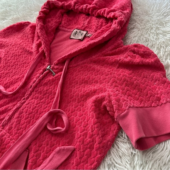 Juicy Couture Y2K Pink Terry Short Sleeve Zip Hoodie Medium Paris Hilton Classic - Picture 9 of 15